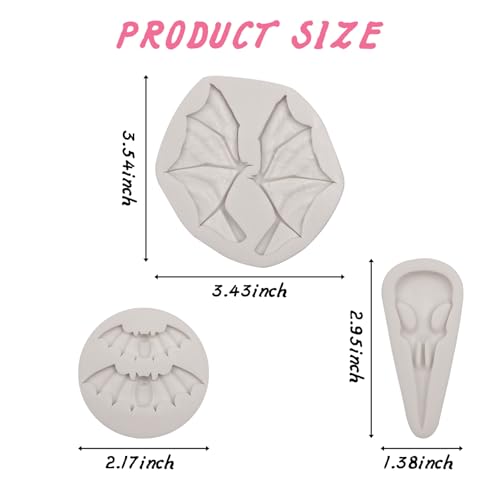 Caregene Grey Bat Silicone Fondant Molds Set of 3 – Halloween Skeleton Wing Molds