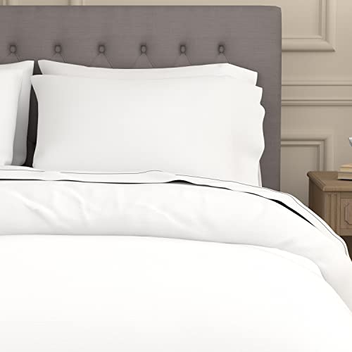 300 Thread Count Cotton Blend Bed Sheet Set with Anchor Bands - Twin, White