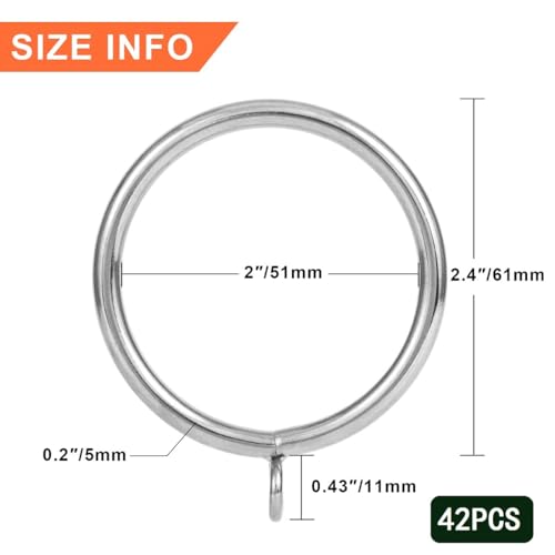 2-Inch Metal Curtain Rings with Eyelets for 1.5-Inch Rods, 42-Pack