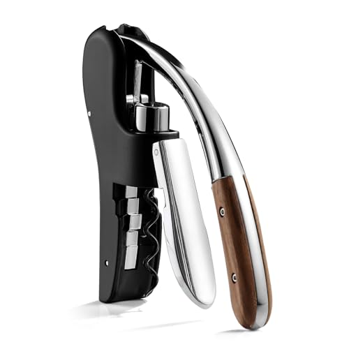 Walnut Wood Handle Vertical Lever Corkscrew Wine Opener with Foil Cutter