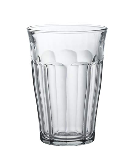 Tempered Glass Tumblers - Set of 6 Stackable French Drinking Glasses, 12 oz