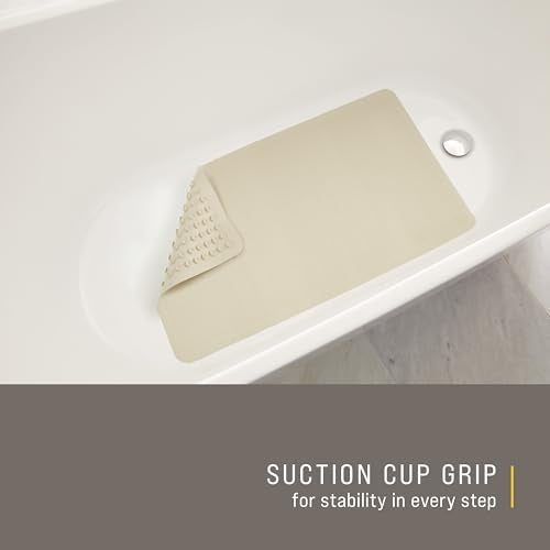 Large Slip-Resistant Rubber Bath Mat 28 x 16 Inch - White Suction-Backed