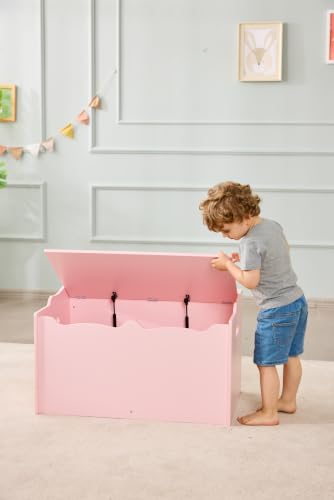 Amazon Basics Pink Wooden Toy Storage Chest with Safety Lid, 30x18x19 Inches