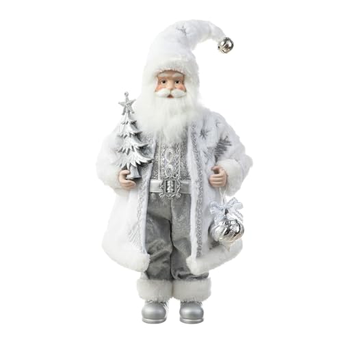 Frosty Santa 18" Figurine with Faux Fur - Glitzhome Traditional Christmas Decor (Snow Silver Coat) — Frosty Santa/18"h