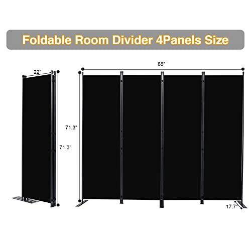 4-Panel Folding Room Divider, 88-Inch Portable Privacy Screen, Black