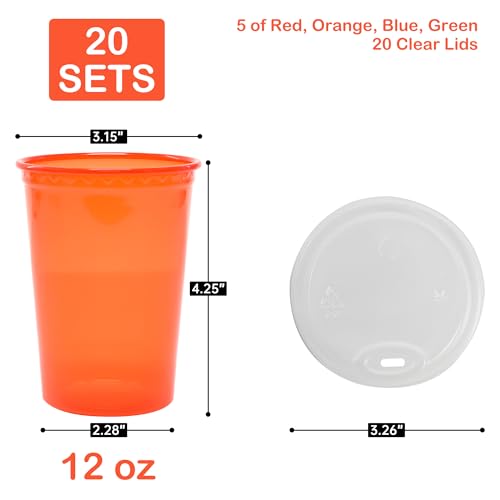 12oz Kids Spill-Proof Plastic Cups with Lids - 20 Pack, BPA-Free