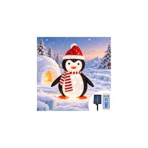 3D Lighted Penguin Christmas Decoration with Solar Panel & Remote, 8 Modes, Brightness Levels, IP44 Outdoor Holiday Yard Decor