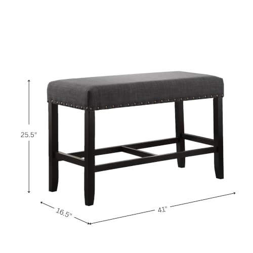 Upholstered Counter Height Dining Bench with Nailhead Trim, Grey