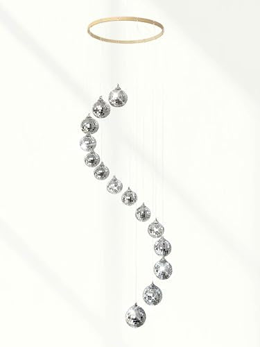 36-Inch Disco Ball Spiral Spinner Mobile with Bamboo and Mirror Accents