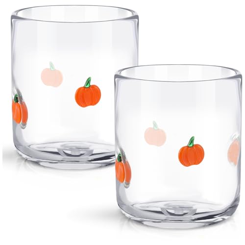 14oz Pumpkin Icon Stemless Glass Cups - Set of 2 Fall Holiday Drinkware