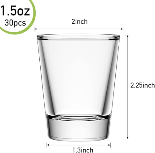 30 Pack Clear Shot Glasses Set with Heavy Base for Whiskey Vodka Tequila