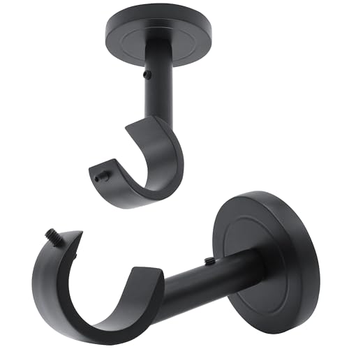 Heavy Duty Ceiling Mount Curtain Rod Brackets - 2 Pack, Matte Black