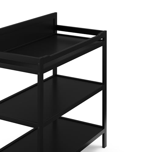 Alpine Nursery Changing Table with Storage Shelves and Changing Pad, Black
