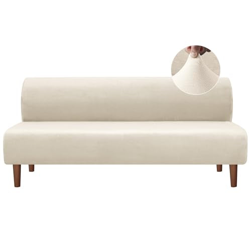 Thick Velvet Futon Slipcover - Ivory Armless Furniture Protector