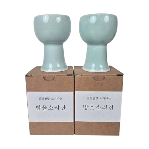 Korean Ceramic Shot Glass Set with Bell Sound - Sake & Soju Cups, Traditional Design, 2 Pack