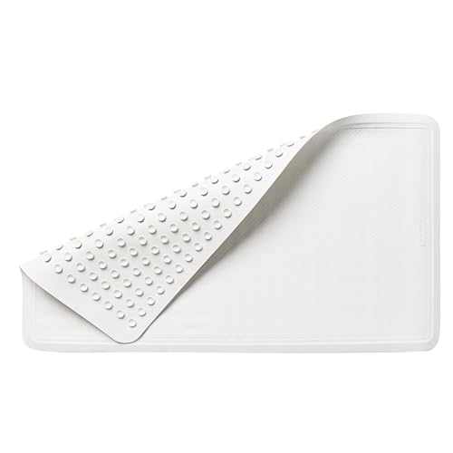 Large Slip-Resistant Rubber Bath Mat 28 x 16 Inch - White Suction-Backed