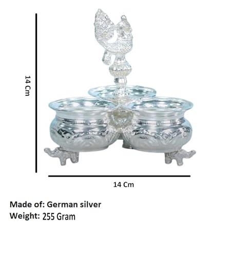 German Silver Pooja Panchwala with Peacock Handle - Kum Kum Holder for Home Temple & Festivals