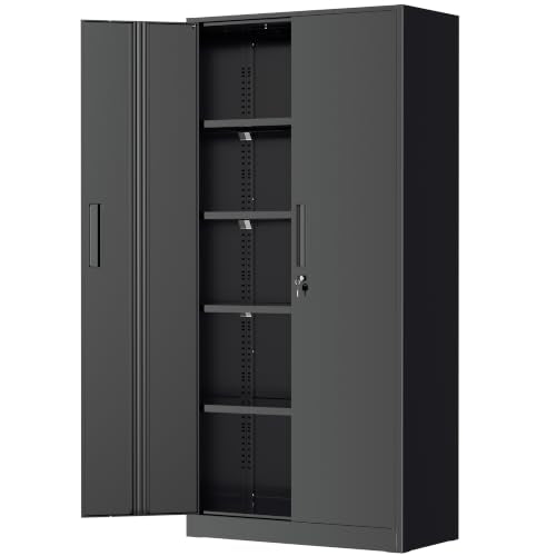 72-Inch Tall Metal Storage Cabinet, Locking Steel Garage Organizer with 4 Shelves