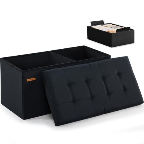 31.5-inch Folding Storage Ottoman Bench with Flip Lid, Upholstered Footstool