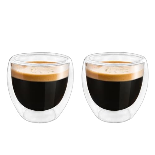 HomeyEra Double Wall Glass Espresso Cups Set of 2, 3oz Insulated Mugs