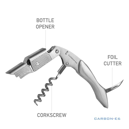 CARBON-E6 1-Pack Stainless Waiter's Corkscrew Wine Opener - Portable & Multi-Function