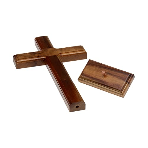 10-Inch Standing Wooden Cross, Handcrafted Brazilian Walnut Tabletop Decor