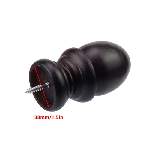 Wooden Curtain Rod Finials, 1.5-Inch Screw-On End Caps, 2-Pack