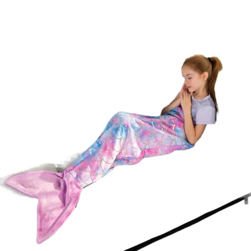 COSUSKET Kids Mermaid Tail Blanket - Soft Rainbow Flannel Fleece Throw