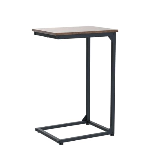 C-Shaped End Table Set of 2 - Sliding Couch Side Table & TV Tray, Rustic Brown