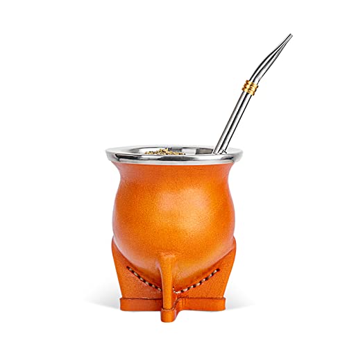 Cuopru Brown Argentina Yerba Mate Cup Set with Ceramic Liner & Bombilla Straw