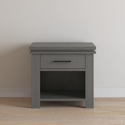 25-Inch Nursery Nightstand with Drawer and Open Shelf, Midnight Gray