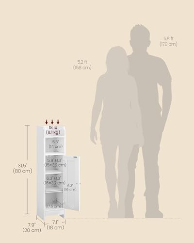 Narrow Bathroom Storage Floor Cabinet with Door & Adjustable Shelves