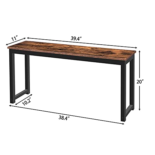 Industrial Dining Benches, Set of 2 Rustic Brown Metal Frame Indoor Benches