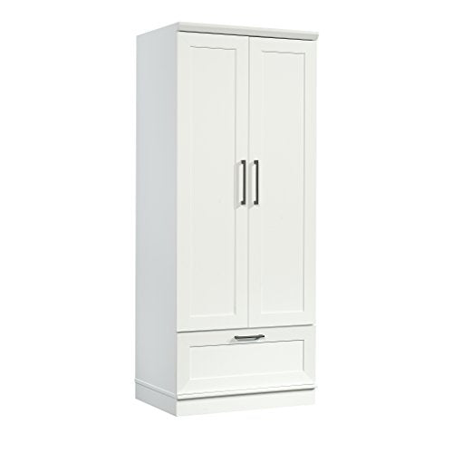Wardrobe Storage Cabinet with Garment Rod and Drawer, Soft White
