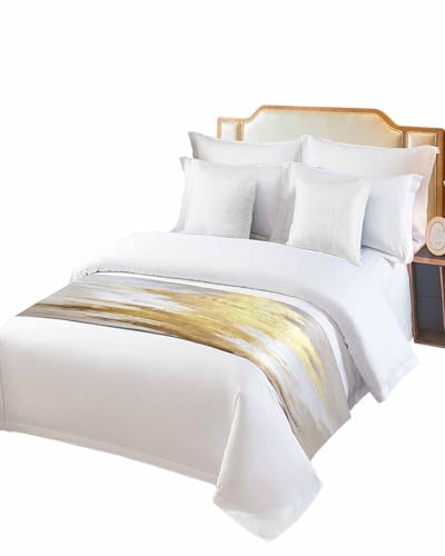 Gold & Grey Abstract Bed Runner Scarf for Cal King Size Bed - 102"x20"