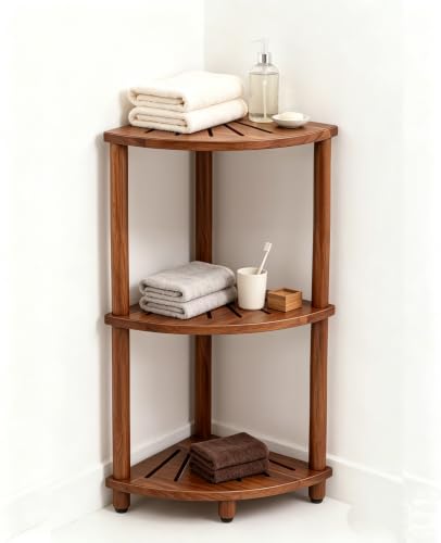 3-Tier Acacia Wood Corner Shower Caddy - Waterproof Bathroom Organizer Stand