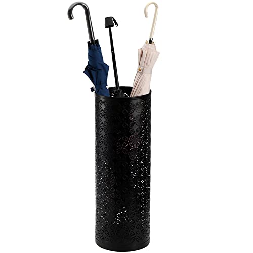 Round Metal Umbrella Stand - Free Standing Entryway Storage Rack, Black