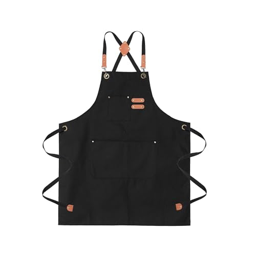 Heavy-Duty Canvas Work Apron with Pockets and Adjustable Cross-Back Straps