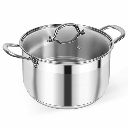 8-Quart Stainless Steel Stock Pot with Glass Lid - 5-Layer Induction Base
