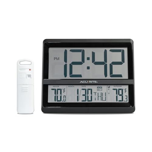 Large Wireless Atomic Clock with Indoor/Outdoor Temp & Auto DST - Digital Variation