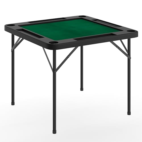 34.5-Inch Folding Card Table with Cup Holders and Green Felt Surface
