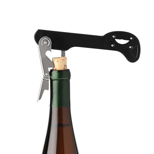 TRUE Recoil Waiters Corkscrew Wine Opener - Black, Stainless Steel with Built-in Bottle Opener & 4-Wheel Foil Cutter