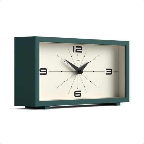 Modern Rectangular Desk Clock, Retro Mid-Century Style, Dark Green