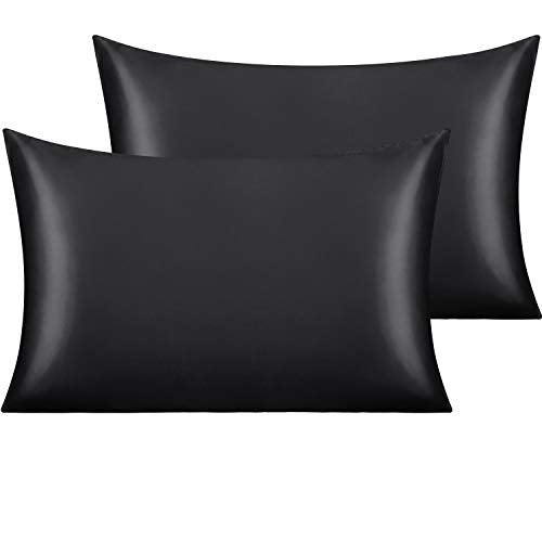 NTBAY Satin Pillowcases Set of 2 - Standard 20x26 Black Silky Microfiber