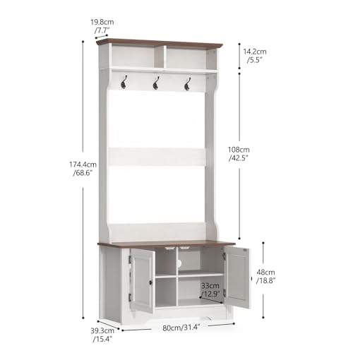White Farmhouse 5-in-1 Hall Tree with Shoe Rack & Bench - TOOBVEST