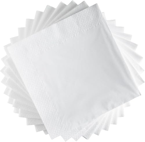 Luxe Paper Disposable White Beverage Napkins 100 Count, 2-Ply, 5x5 Inch for Parties & Weddings