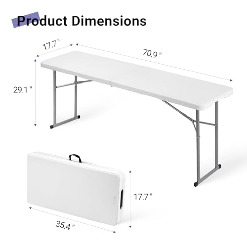 6ft Narrow Folding Table, Portable Heavy Duty Plastic Utility Table