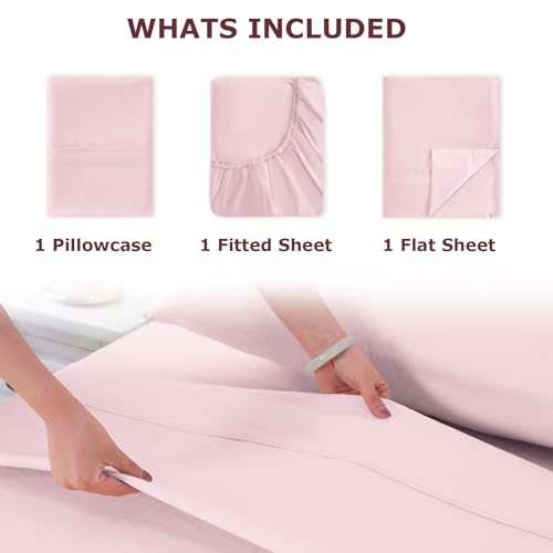 Twin XL Bed Sheet Set - 3-Piece Cooling Microfiber Bedding, Light Pink
