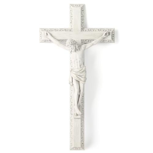 12-Inch Catholic Wall Crucifix - Hand-Painted Stone Resin Jesus Cross