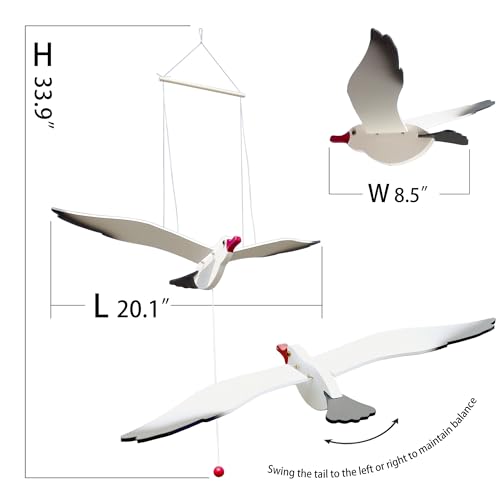 Wooden Flying Seagull Mobile 20-Inch Nautical Hanging Ornament Decor